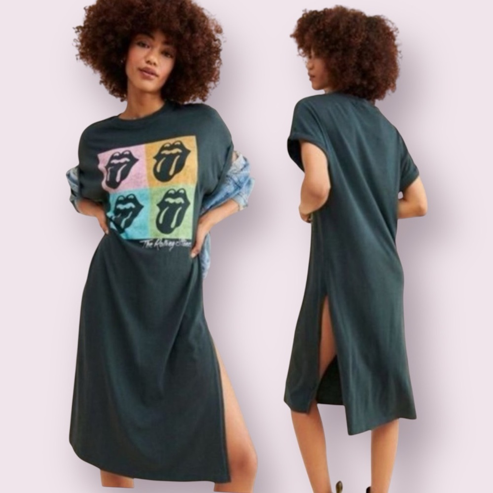 Letluv X Free People Rolling Stones Tee Shirt Dress Gray Size Small